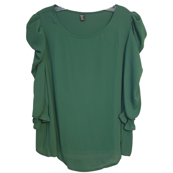 Shein Curve | Women's Kelly Green Ruffle Sleeve Blouse (Size 0X) - Picture 1 of 10